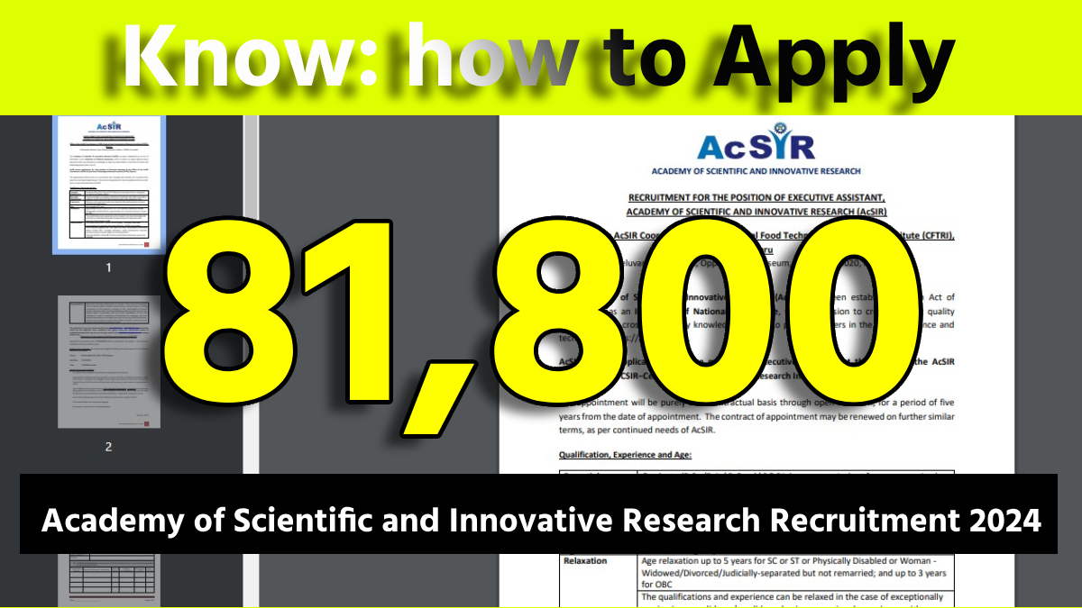 Academy of Scientific and Innovative Research Recruitment 2024: 81,800 Without exam Government Job, Know how to Apply