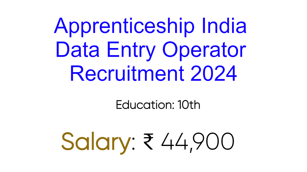 Apprenticeship India Data Entry Operator Recruitment 2024 - inviting Apply Form for 300 Vacancies