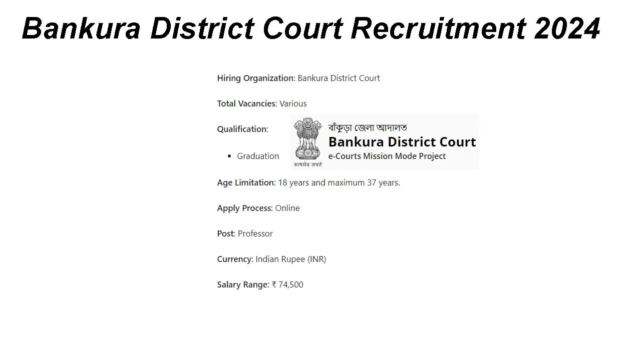 Bankura District Court Recruitment 2024: inviting Apply Form for Various Vacancies