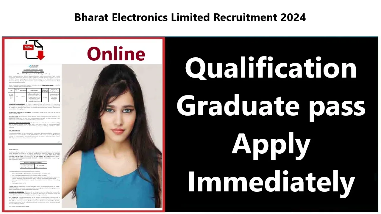 Bharat Electronics Limited Recruitment 2024 in Senior Assistant Facility Officer Vacancy, Graduate pass can also submit application form