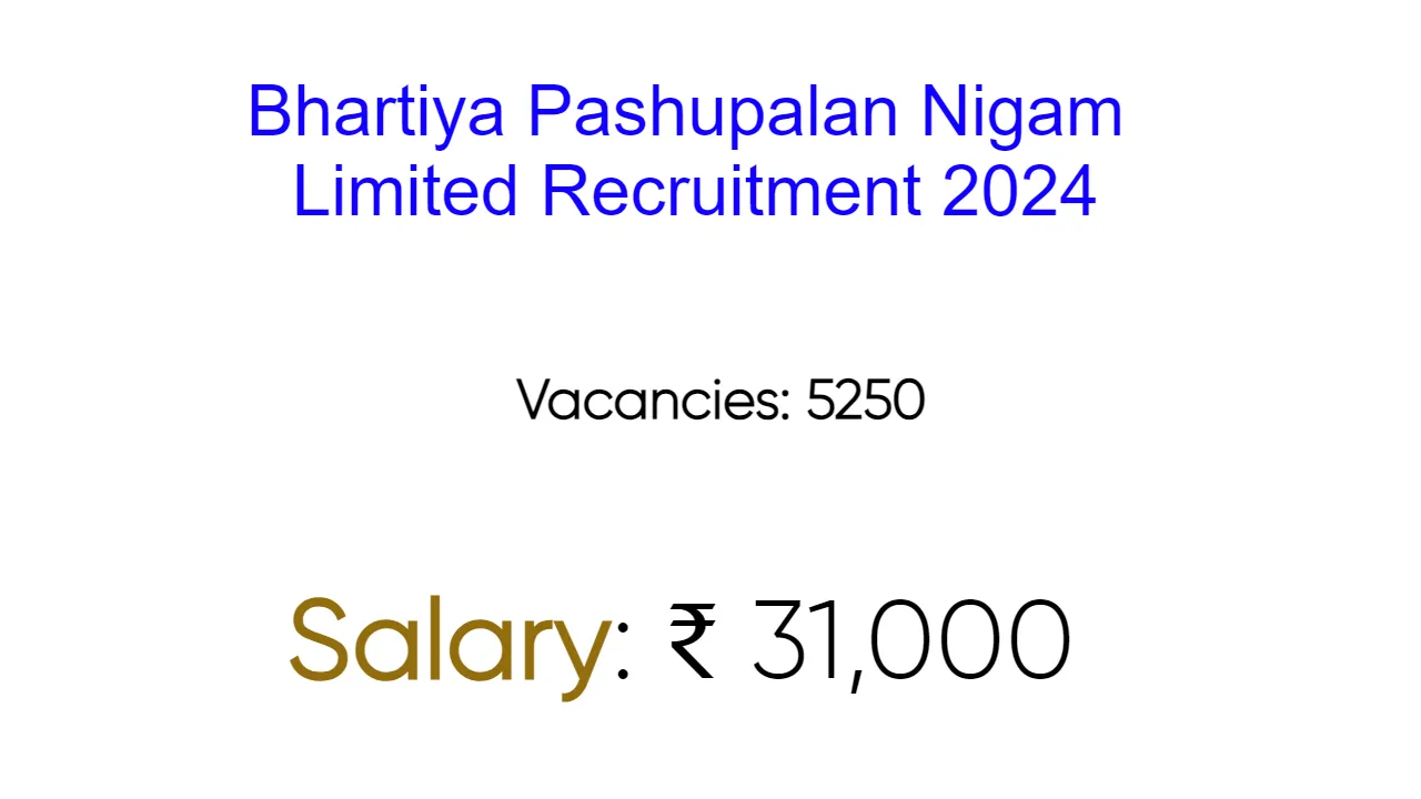Bhartiya Pashupalan Nigam Limited Recruitment 2024 - inviting Apply Form for 5250 Vacancies