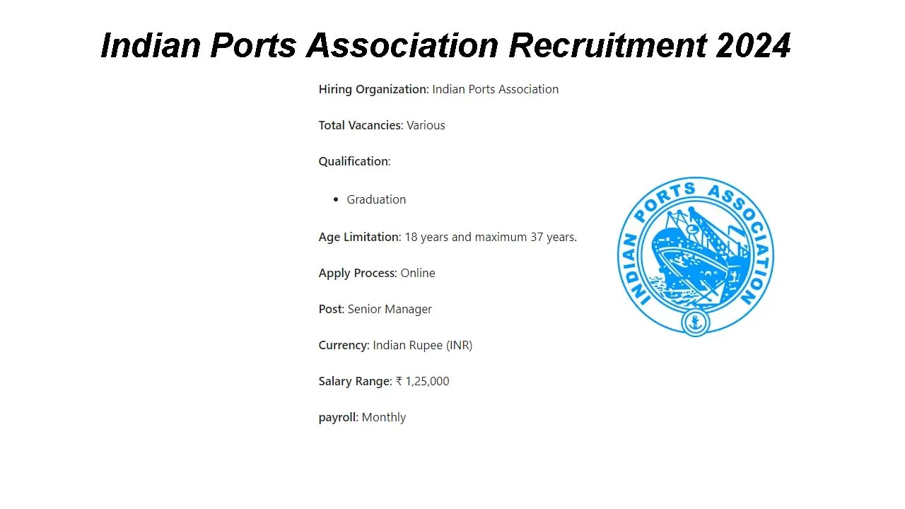 Indian Ports Association Recruitment 2024: inviting Apply Form for Various Vacancies
