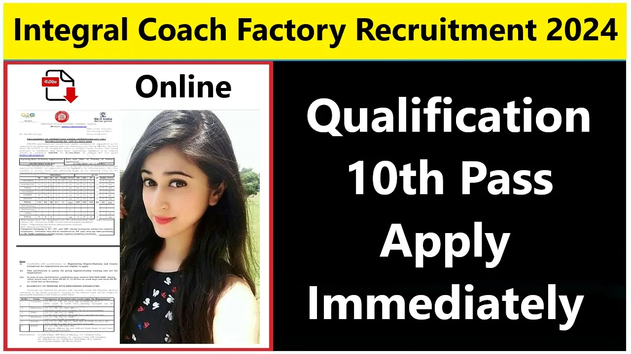 Integral Coach Factory Recruitment 2024 in Apprentice Post Vacancy, 10th pass can also submit application form