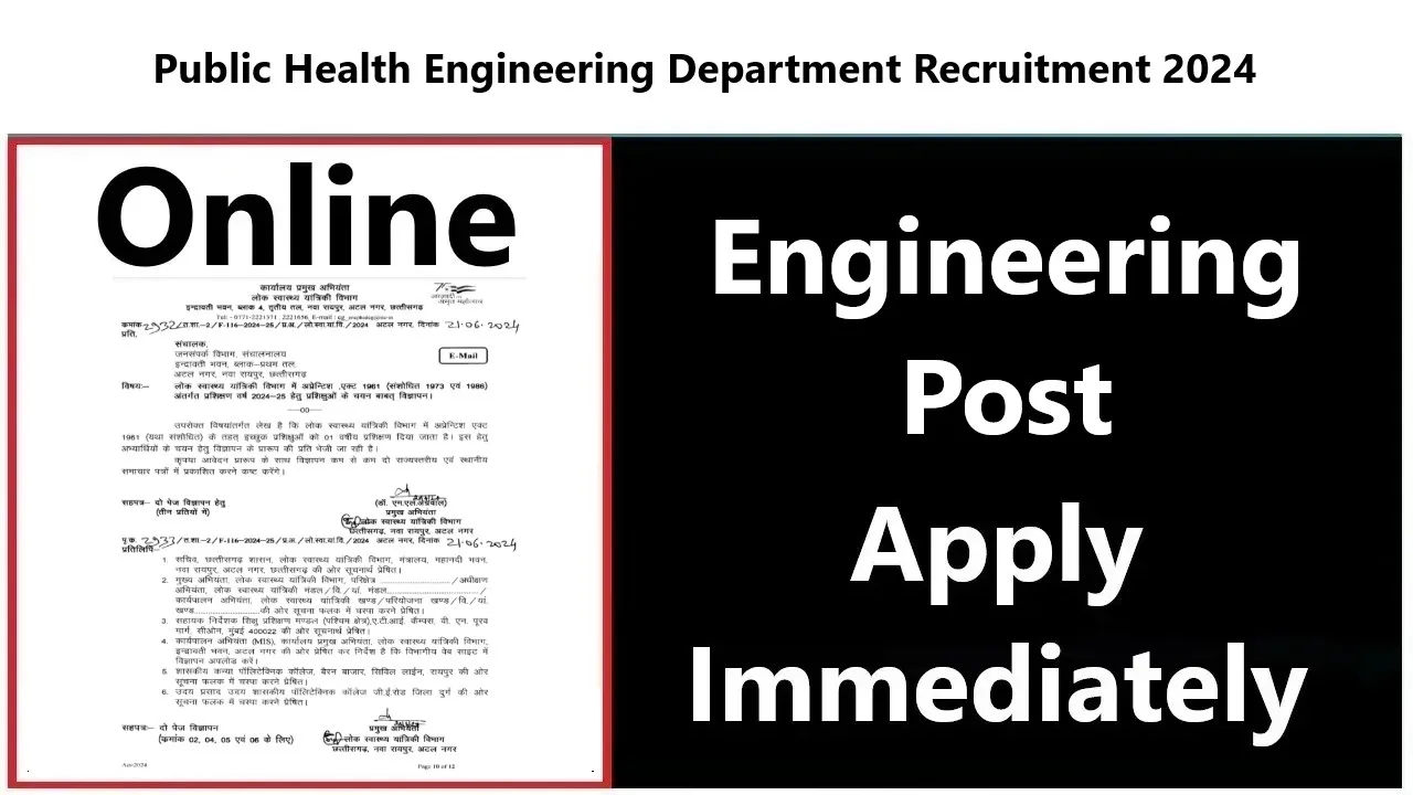 Public Health Engineering Department Recruitment 2024 Engineering Post Apply Immediately, Get a job without taking any exam