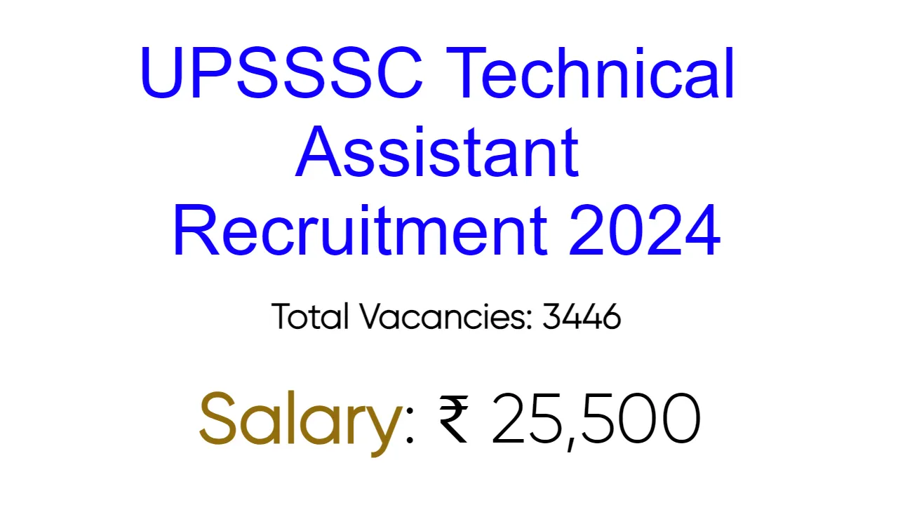 UPSSSC Technical Assistant Recruitment 2024 - inviting applications for 3446 Vacancies